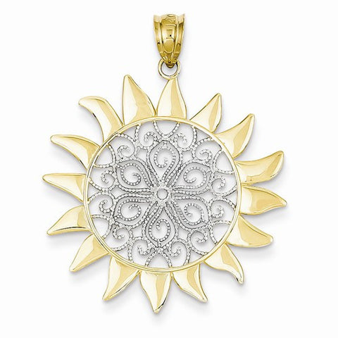 14k Gold & Rhodium Sun Filigree Pendant, Pendants for Necklace