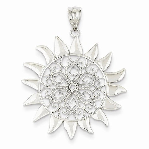 14k White Gold Filigree Sun Pendant, Pendants for Necklace