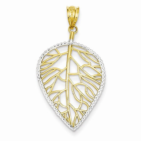 14k Gold & Rhodium Leaf Pendant, Pendants for Necklace