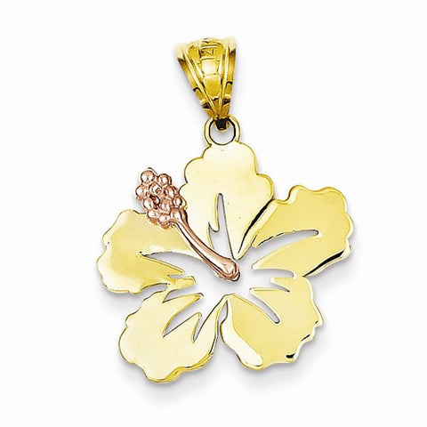 14ky Yellow Gold & Rose Gold Hibiscus Flower Pendant, Pendants for Necklace