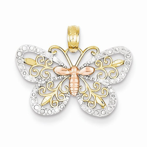 14k Gold Yellow & Rose gold with Rhodium D/C Butterfly Pendant, Pendants for Necklace