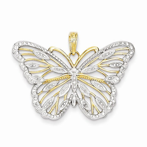 14k Gold and Rhodium Butterfly Pendant, Pendants for Necklace