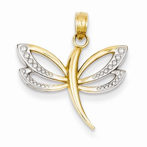 14k Gold & Rhodium Diamond -Cut Dragonfly Pendant, Pendants for Necklace