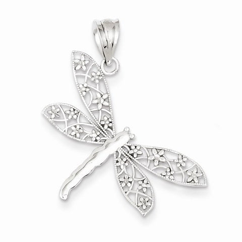 14k White Gold Diamond-cut Dragonfly Pendant, Pendants for Necklace