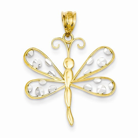 14k Gold & Rhodium Diamond-cut Dragonfly Pendant, Pendants for Necklace