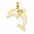 14k Gold Two Tone Dolphin w/Heart Pendant, Pendants for Necklace