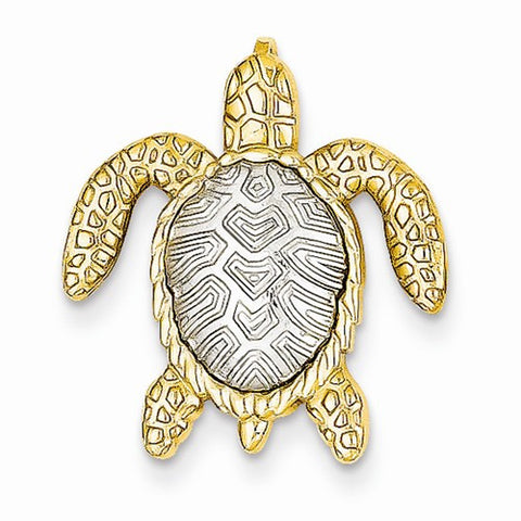 14k Gold Two-tone White & Yellow Gold Turtle Slide Pendant, Pendants for Necklace