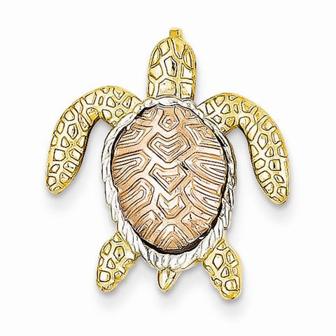 14k Gold Two-tone & White Rhodium Turtle Slide Pendant, Pendants for Necklace