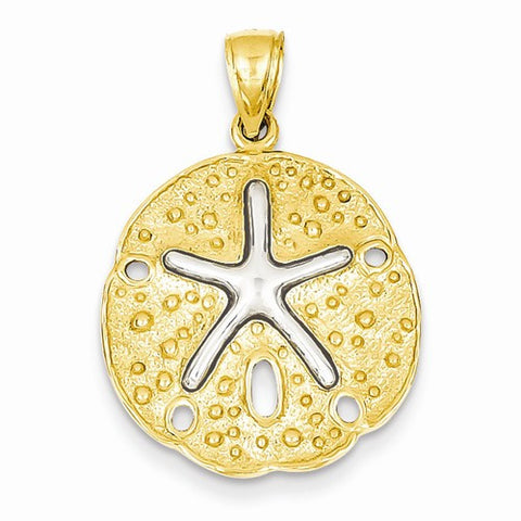 14k Gold Two Tone Sand Dollar w/ Starfish Pendant, Pendants for Necklace