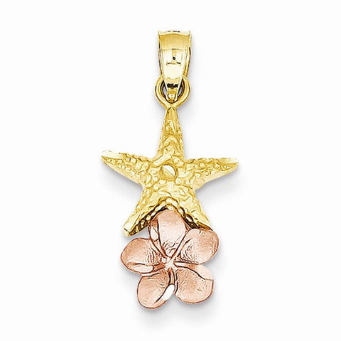 14k Gold Yellow & Rose Gold Starfish w/ Plumeria Pendant, Pendants for Necklace