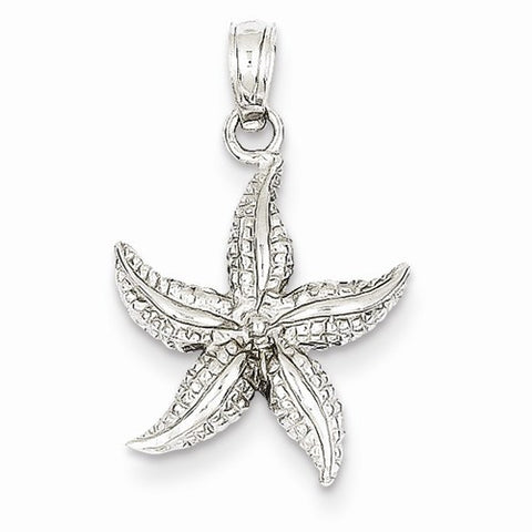 14k White Gold Polished & Textured Starfish pendant, Dazzling Pendants for Necklace