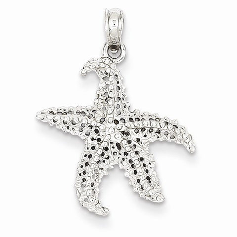 14k White Gold Polished & Textured Starfish pendant, Beautiful Pendants for Necklace
