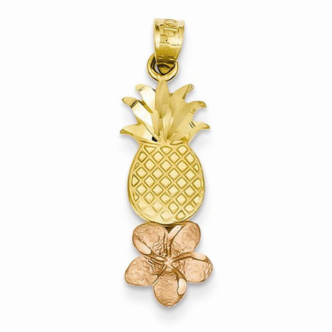 14k Gold Yellow & Rose Gold Pineapple w/ Plumeria Pendant, Pendants for Necklace