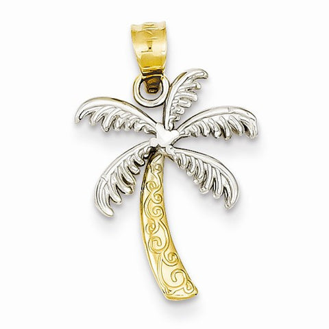 14k Gold & Rhodium Palm Tree pendant, Fine Pendants for Necklace
