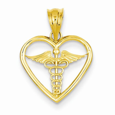 14k Gold Caduceus Heart Medical Pendant, Pendants for Necklace