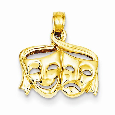 14k Gold Satin Polished Open-Backed Comedy/Tragedy Pendant, Pendants for Necklace