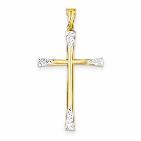 14k Gold & Rhodium Diamond Cut Hollow Cross Pendant, Pendants for Necklace