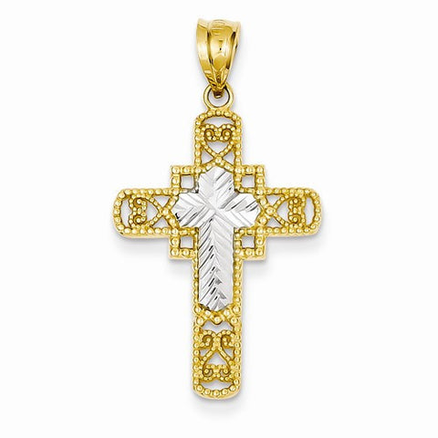 14k Gold w/Rhodium Diamond-cut Cross Pendant, Pretty Pendants for Necklace