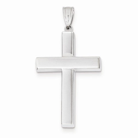 14k White Gold Polished Hollow Cross pendant, Fine Pendants for Necklace