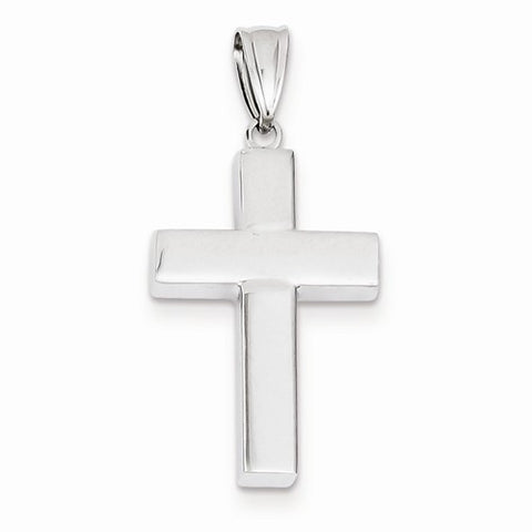 14k White Gold Polished Hollow Cross Pendant, Pendants for Necklace