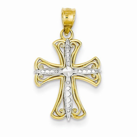 14k Gold w/Rhodium Diamond-cut Cross Pendant, Pendants for Necklace