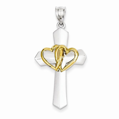 14k Gold Two-tone Cross w/Hearts Pendant, Pendants for Necklace