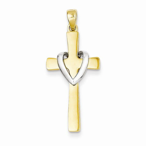 14k Gold w/Rhodium Polished Heart Cross Pendant, Pendants for Necklace
