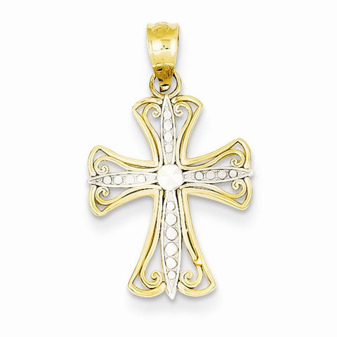 14k Gold w/Rhodium Polished Cross Pendant, Pendants for Necklace