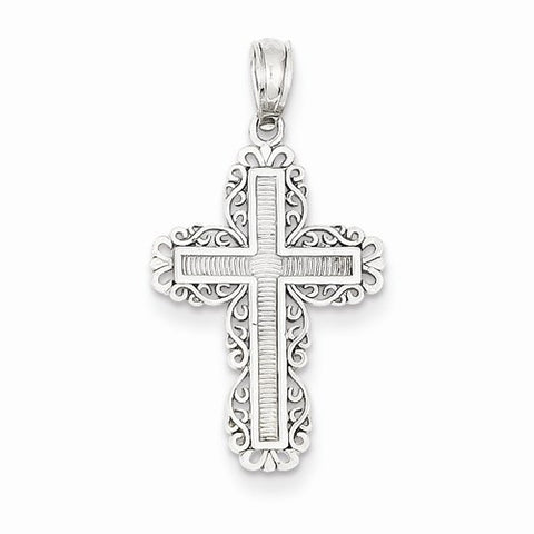 14k White Gold Polished Budded Cross pendant, Stylish Pendants for Necklace