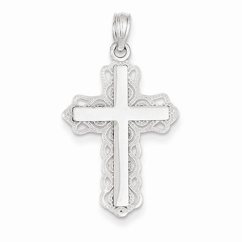 14k White Gold Polished Budded Cross pendant, Delightful Pendants for Necklace