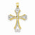 14k Gold w/Rhodium Polished and Textured Budded Cross pendant, Fine Pendants for Necklace