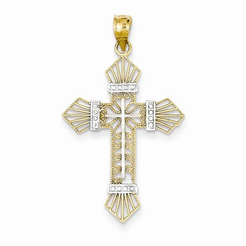 14k Gold w/Rhodium Diamond-cut Cross Pendant, Pretty Pendants for Necklace
