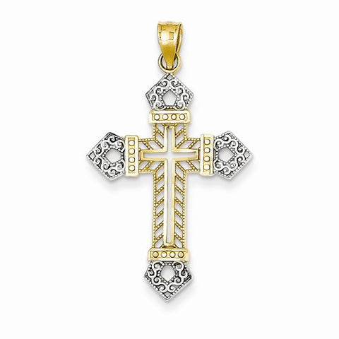 14k Gold w/Rhodium Diamond-cut Cross pendant, Gorgeous Pendants for Necklace