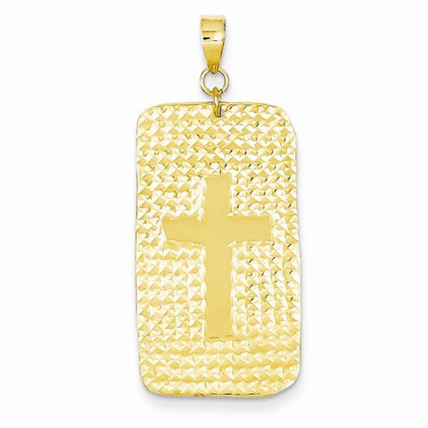 14k Gold Diamond-cut Rectangle Plate Shiny Cross Center Pendant, Pendants for Necklace