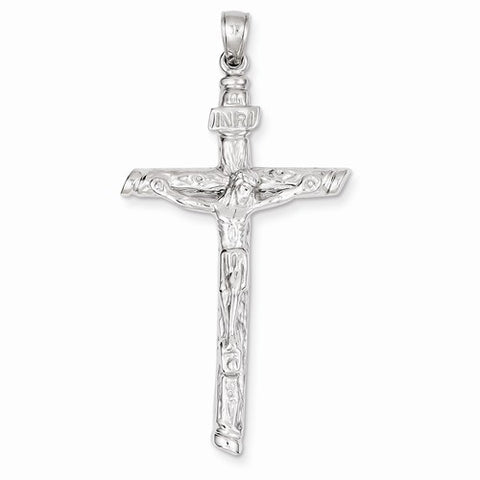 14k White Gold INRI Crucifix pendant, Charm