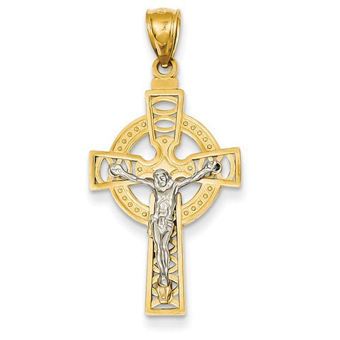 14k Gold Two-tone Polished Celtic Crucifix Pendant, Pendants for Necklace