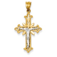 14k Yellow & White Gold Diamond-cut Crucifix Charm hide-image