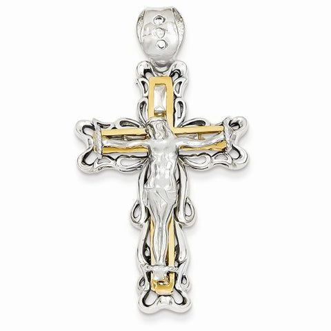 14k Gold Two-tone CZ Crucifix pendant, Pretty Pendants for Necklace