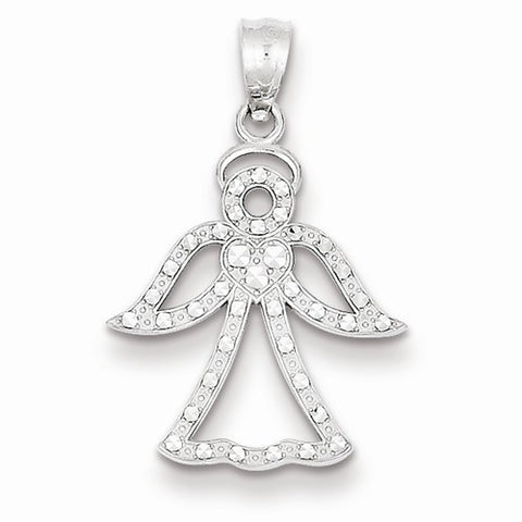 14k White Gold Diamond-cut Angel Pendant, Pendants for Necklace