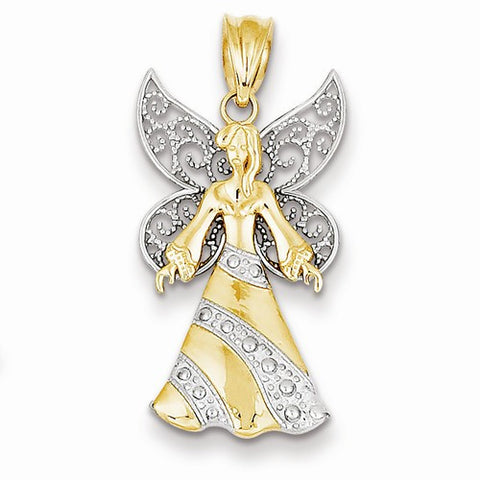 14k Yellow & White Gold w/Rhodium Angel Pendant, Pendants for Necklace