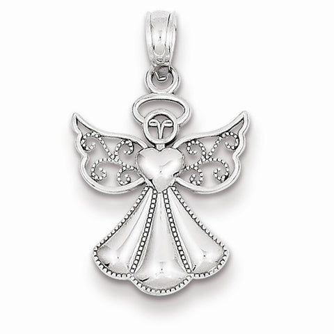 14k White Gold Polished & Textured Guardian Angel Pendant, Pendants for Necklace
