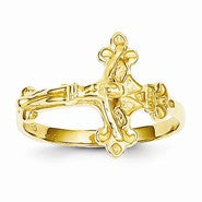 14k Yellow Gold Satin & Diamond-Cut Crucifix Ring