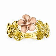 14k Yellow & Rose Gold Diamond-cut Plumeria Flower Ring