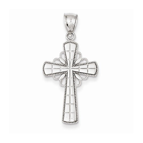 14k White Gold Polished & Textured Celtic Cross Pendant, Pendants for Necklace