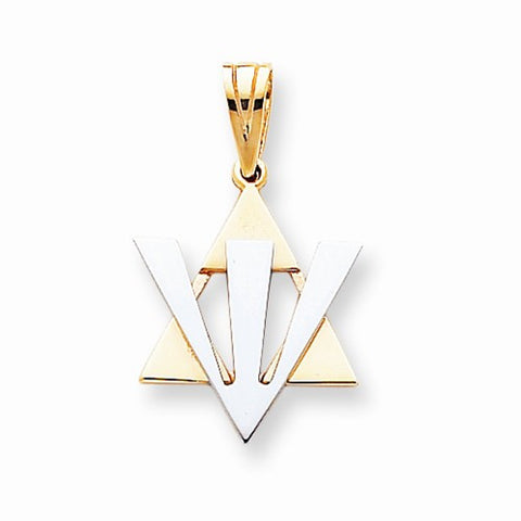 14k Gold Fancy Star of David w/Shin Pendant, Pendants for Necklace
