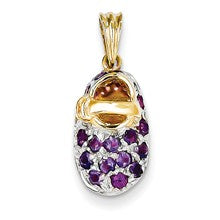 14k Gold & Rhodium Prong-Set February/Amethyst Baby Shoe Charm hide-image
