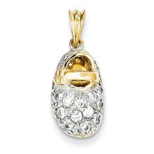 14k Gold & Rhodium CZ Baby Shoe Charm hide-image