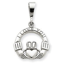 14k White Gold I Love You Claddagh Charm hide-image