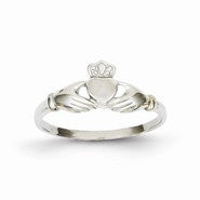 14k White Gold Polished & Satin Claddagh Ring