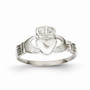 14k White Gold Polished Claddagh Ring